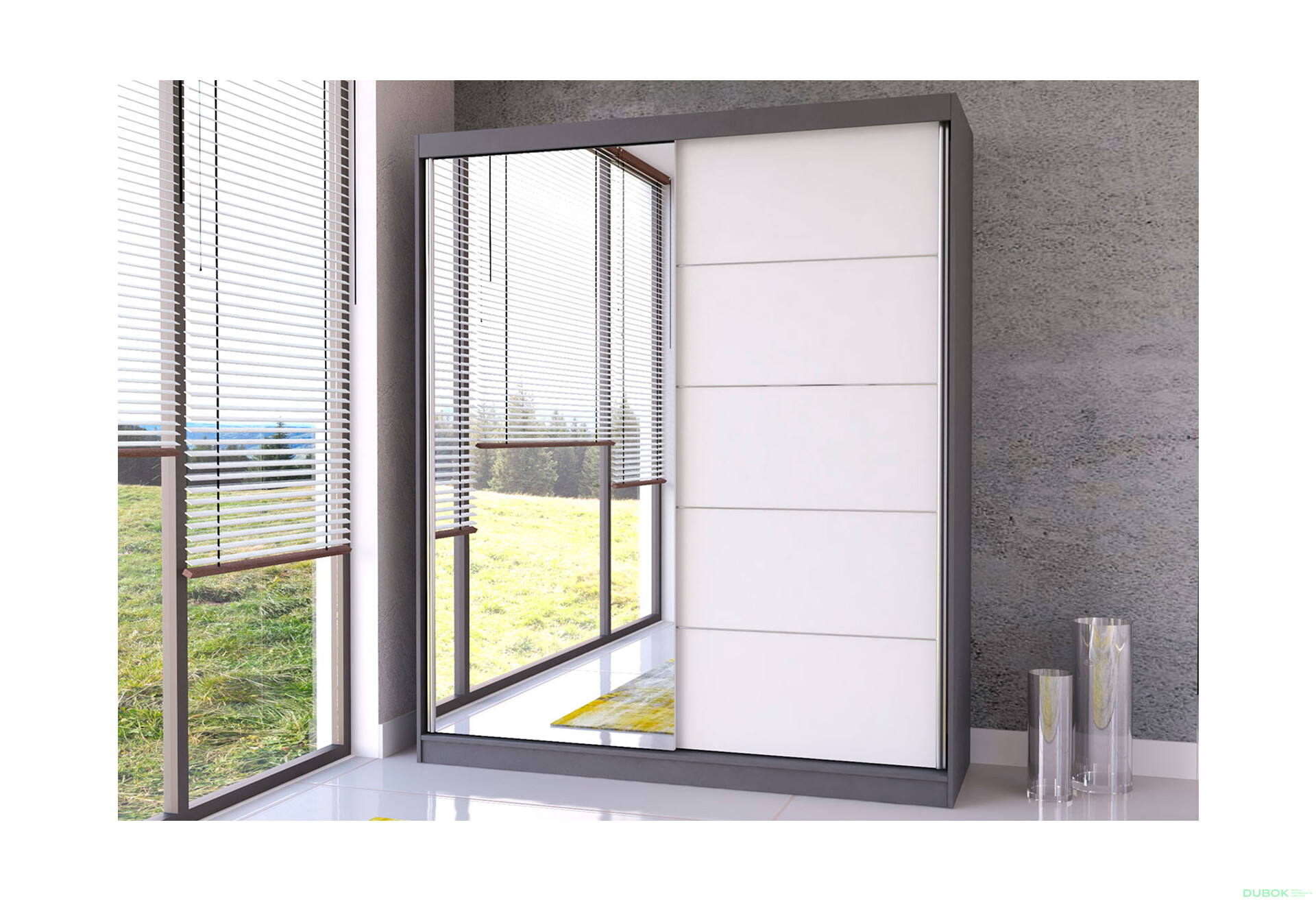 Fotografia 2 - Skriňa Bella 03 so zrkadlom šedý / biely