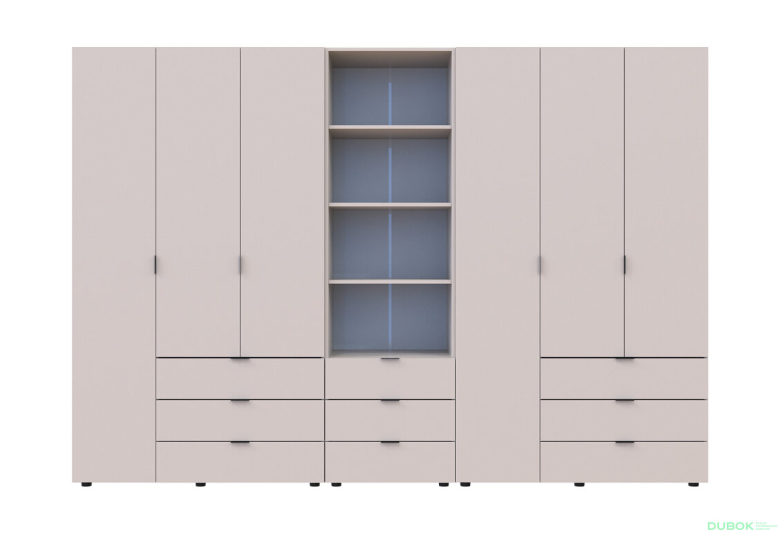 Fotografia 3 - Skriňa šesťdverová s regálom s zásuvkami Gelar 292.4 cm kašemír
