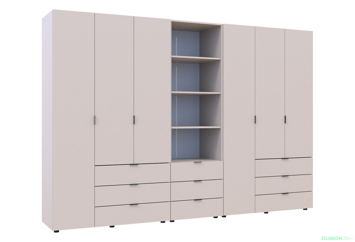 Fotografia 4 - Skriňa šesťdverová s regálom s zásuvkami Gelar 292.4 cm kašemír