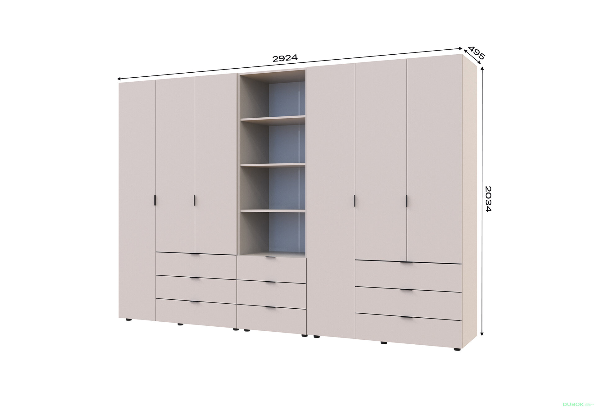 Fotografia 7 - Skriňa šesťdverová s regálom s zásuvkami Gelar 292.4 cm kašemír