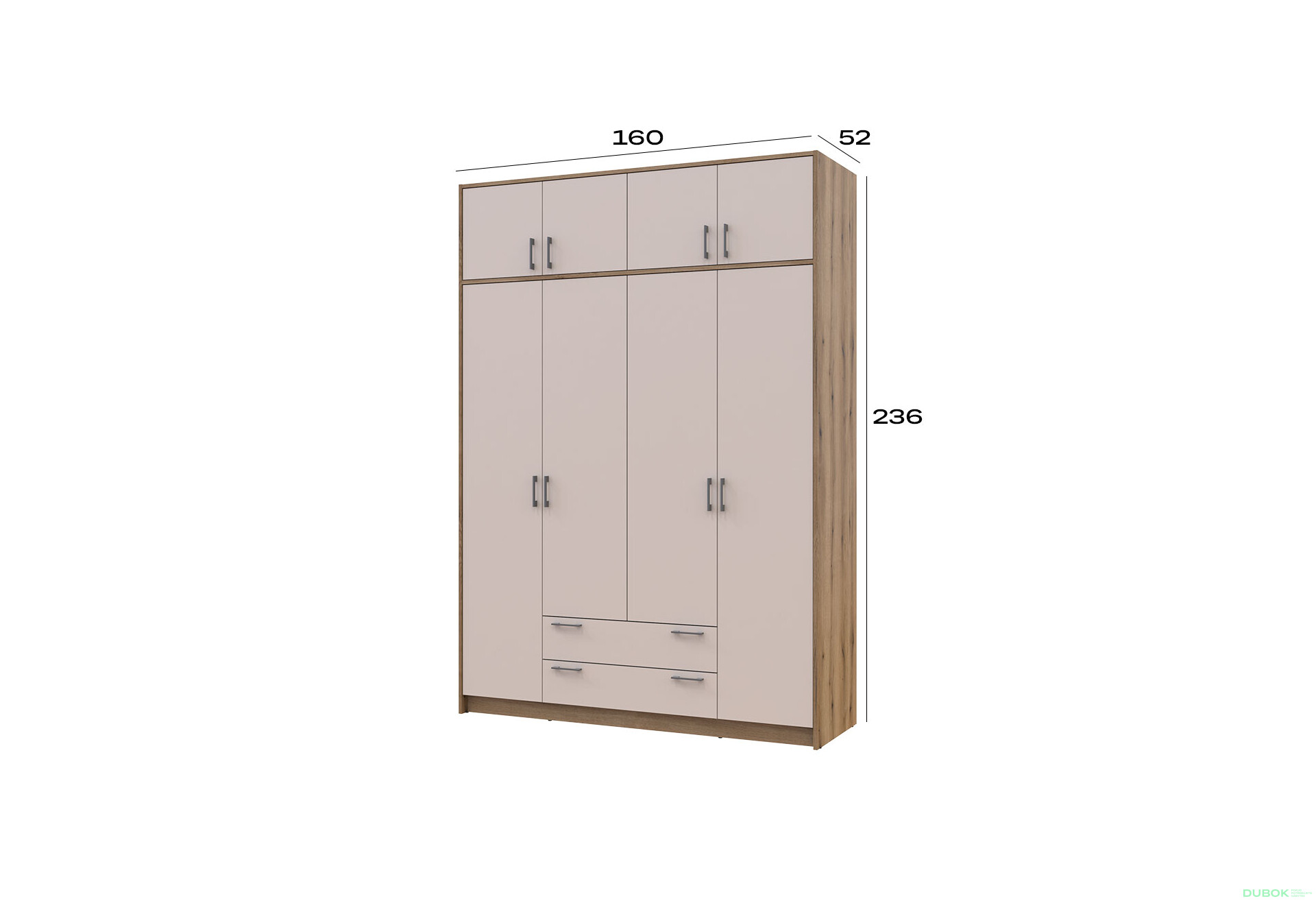 Skriňa Rondi 4 z drevotriesky s horným úložným priestorom artisan dub / kašmír 160x52x236 cm - Fotografia 8 Fotografia 8 - Skriňa Rondi 4 z drevotriesky s horným úložným priestorom artisan dub / kašmír 160x52x236 cm