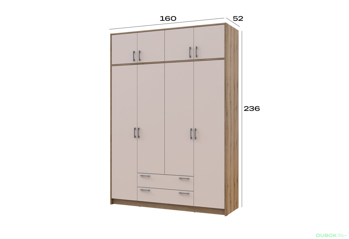 Skriňa Rondi 4 z drevotriesky s horným úložným priestorom artisan dub / kašmír 160x52x236 cm - Fotografia 8 Fotografia 8 - Skriňa Rondi 4 z drevotriesky s horným úložným priestorom artisan dub / kašmír 160x52x236 cm