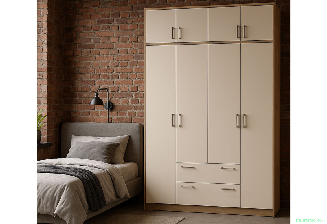 Fotografia 8 - Skriňa Rondi 4 z drevotriesky s horným úložným priestorom artisan dub / kašmír 160x52x236 cm