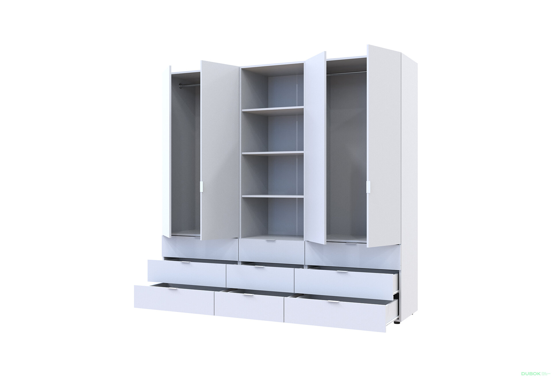 Fotografia 2 - Skriňa štvordverová s regálom s zásuvkami Gelar 215 cm biely