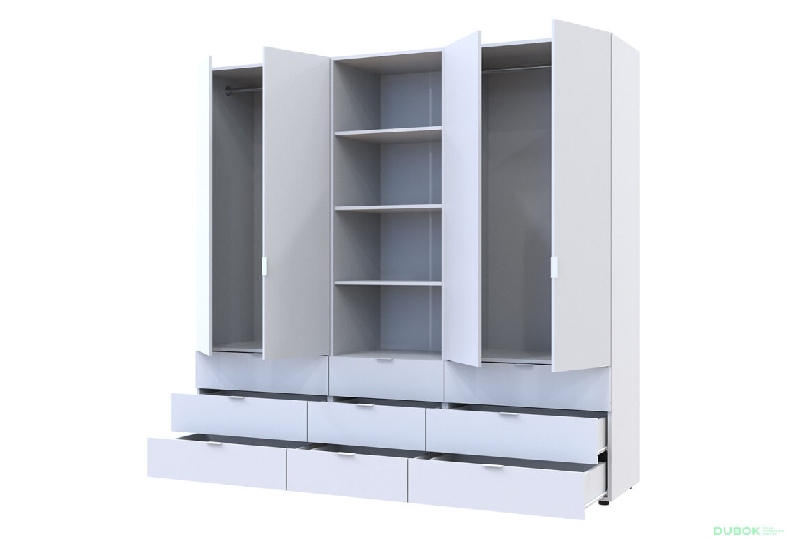 Fotografia 2 - Skriňa štvordverová s regálom s zásuvkami Gelar 215 cm biely