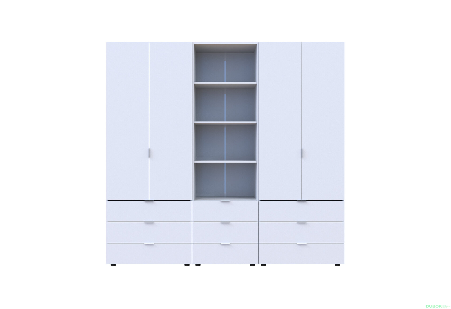 Fotografia 3 - Skriňa štvordverová s regálom s zásuvkami Gelar 215 cm biely