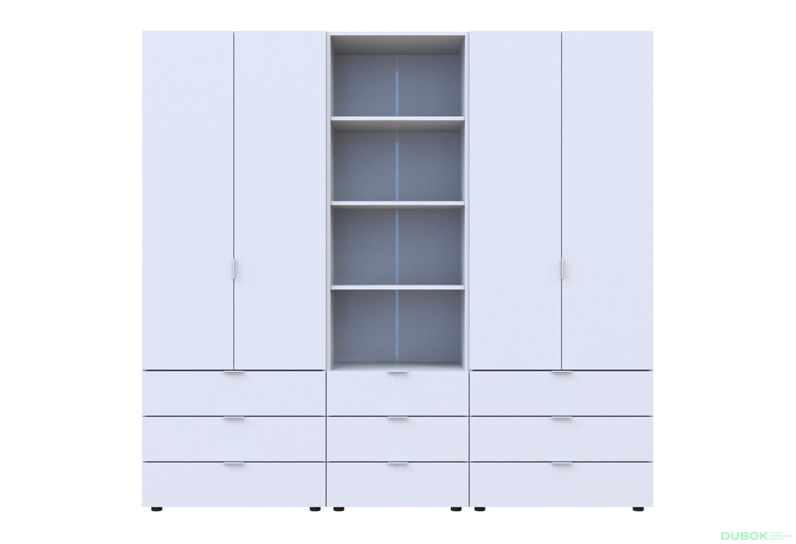 Fotografia 3 - Skriňa štvordverová s regálom s zásuvkami Gelar 215 cm biely