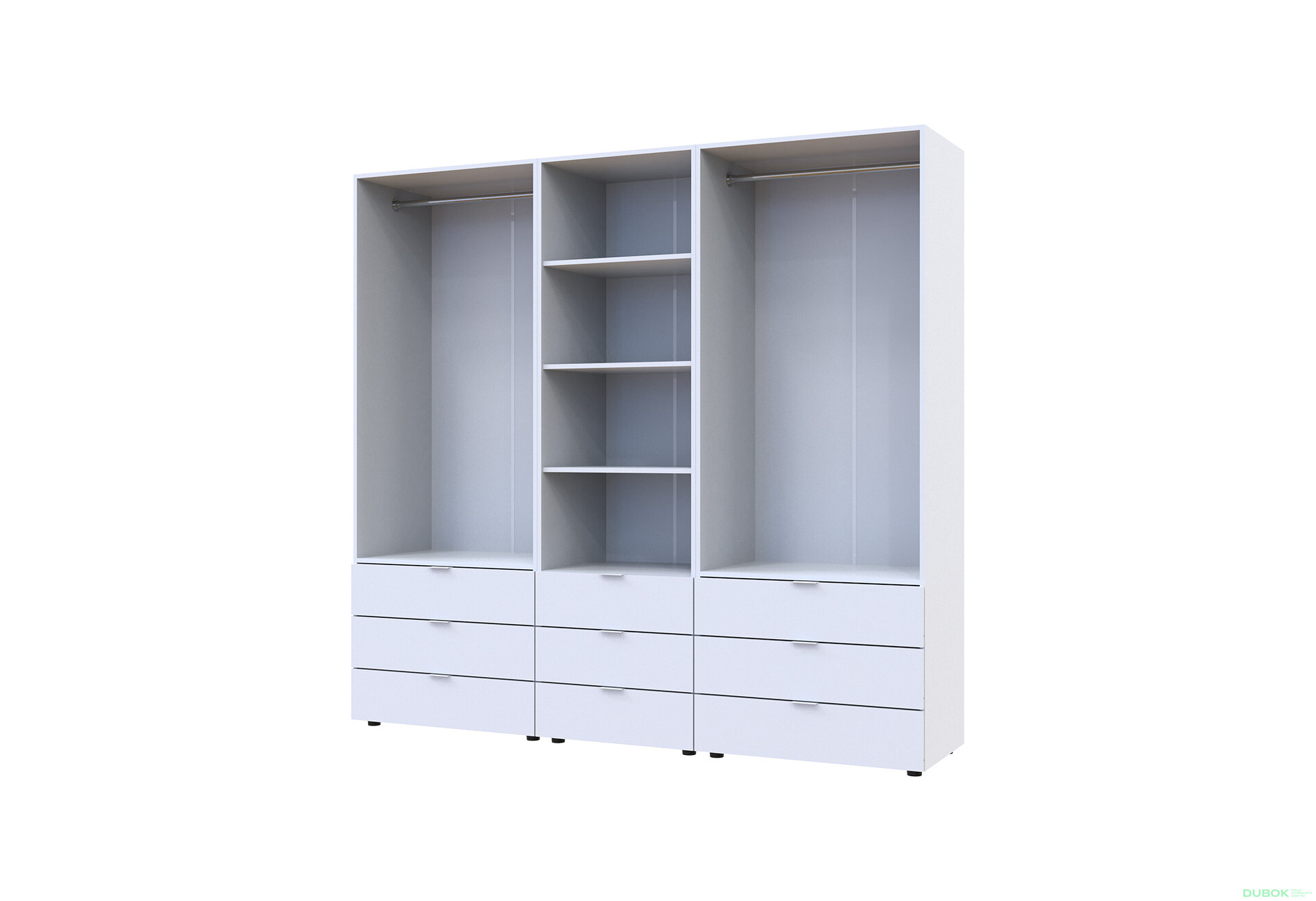 Fotografia 6 - Skriňa štvordverová s regálom s zásuvkami Gelar 215 cm biely