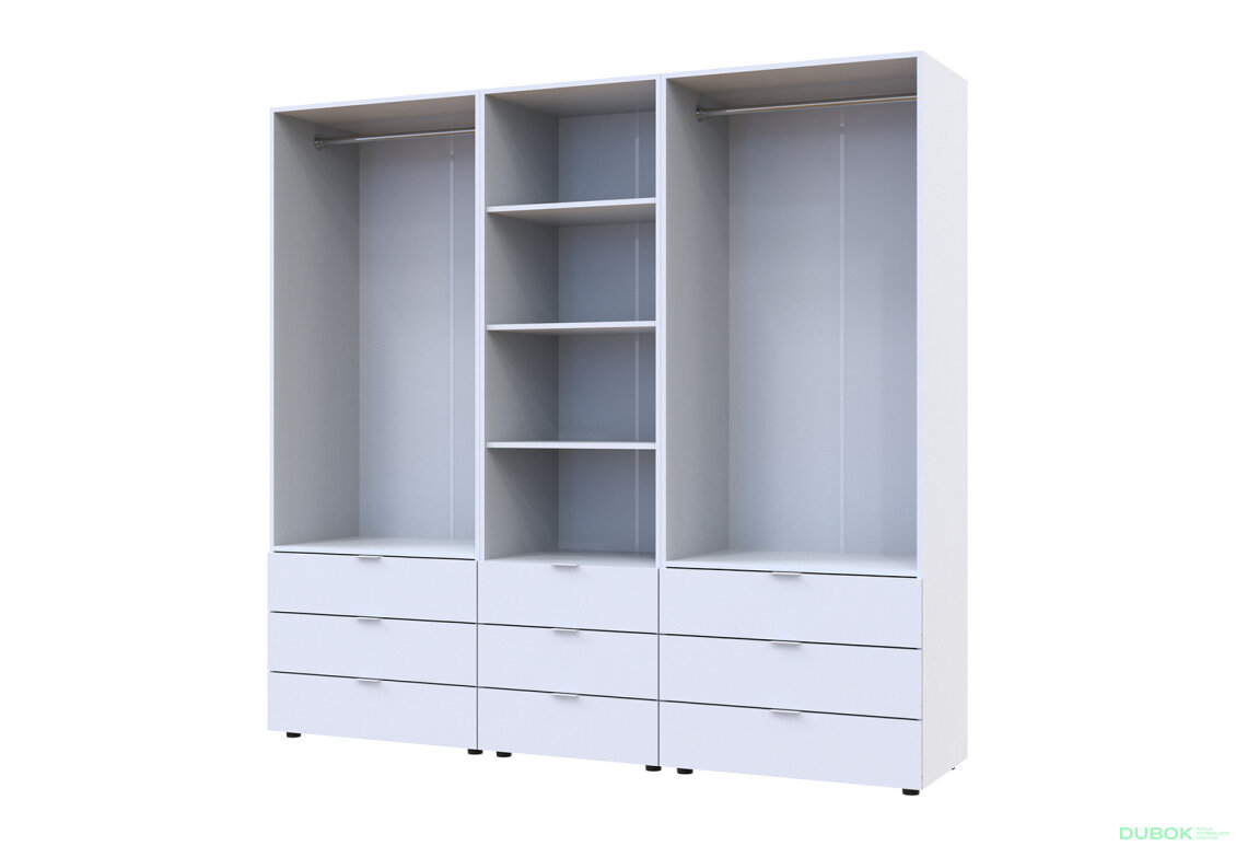 Fotografia 6 - Skriňa štvordverová s regálom s zásuvkami Gelar 215 cm biely