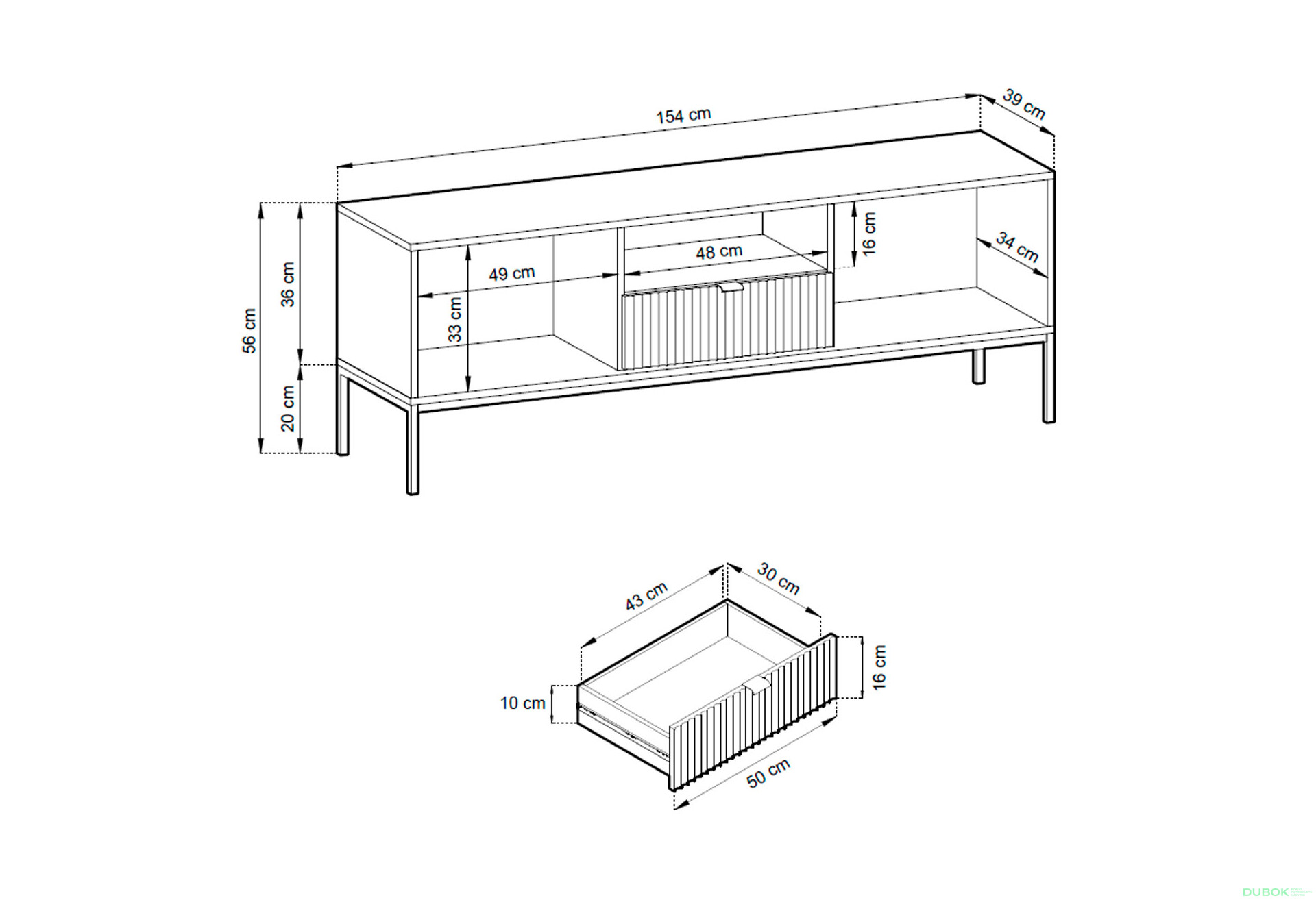 TV stolík RTV154 čierna Nova Zlaté nohy / zlatý úchytky - Fotografia 2 Fotografia 2 - TV stolík RTV154 čierna Nova Zlaté nohy / zlatý úchytky