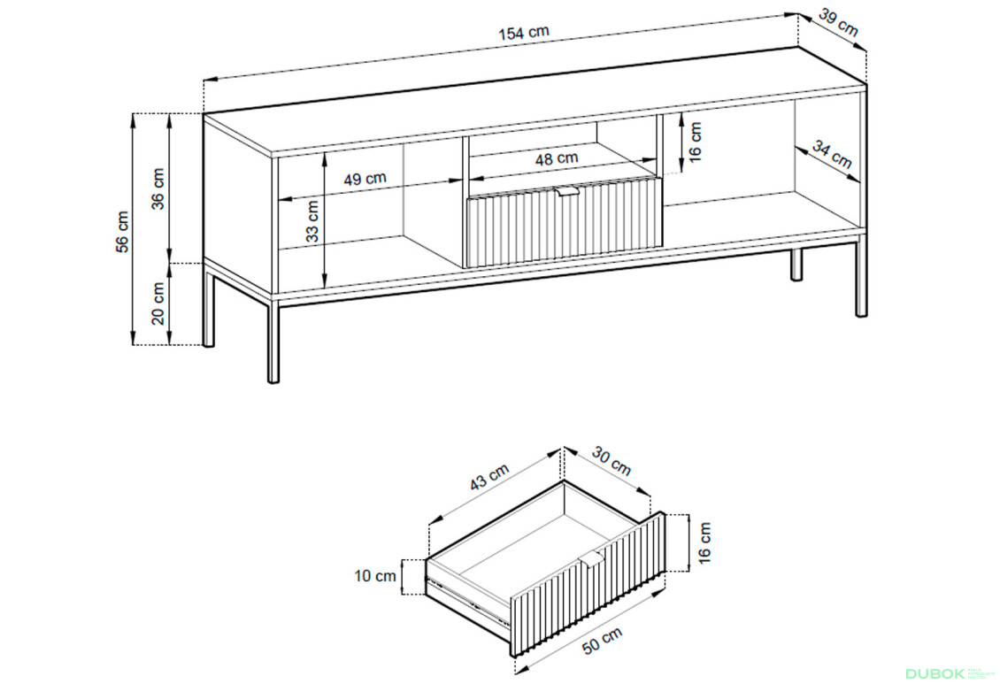 TV stolík RTV154 čierna Nova Zlaté nohy / zlatý úchytky - Fotografia 2 Fotografia 2 - TV stolík RTV154 čierna Nova Zlaté nohy / zlatý úchytky