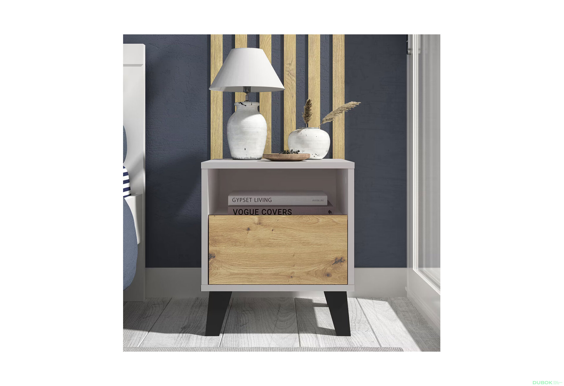 Fotografia 2 - Nočný stolík Borg 1s kašmír / dub artisan