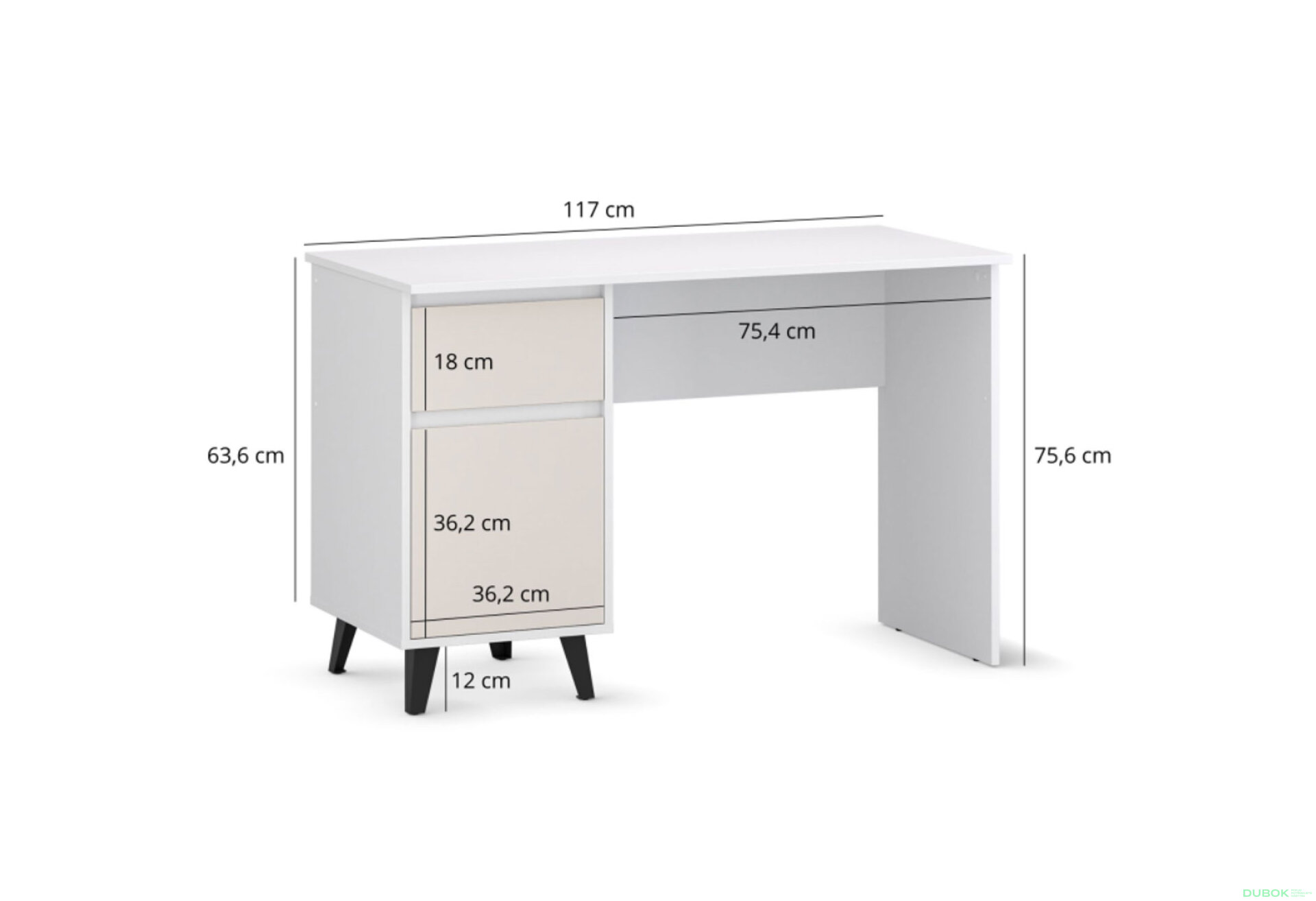 Fotografia 7 - Písací stôl Borg 1d1s/120 biely / kašmír