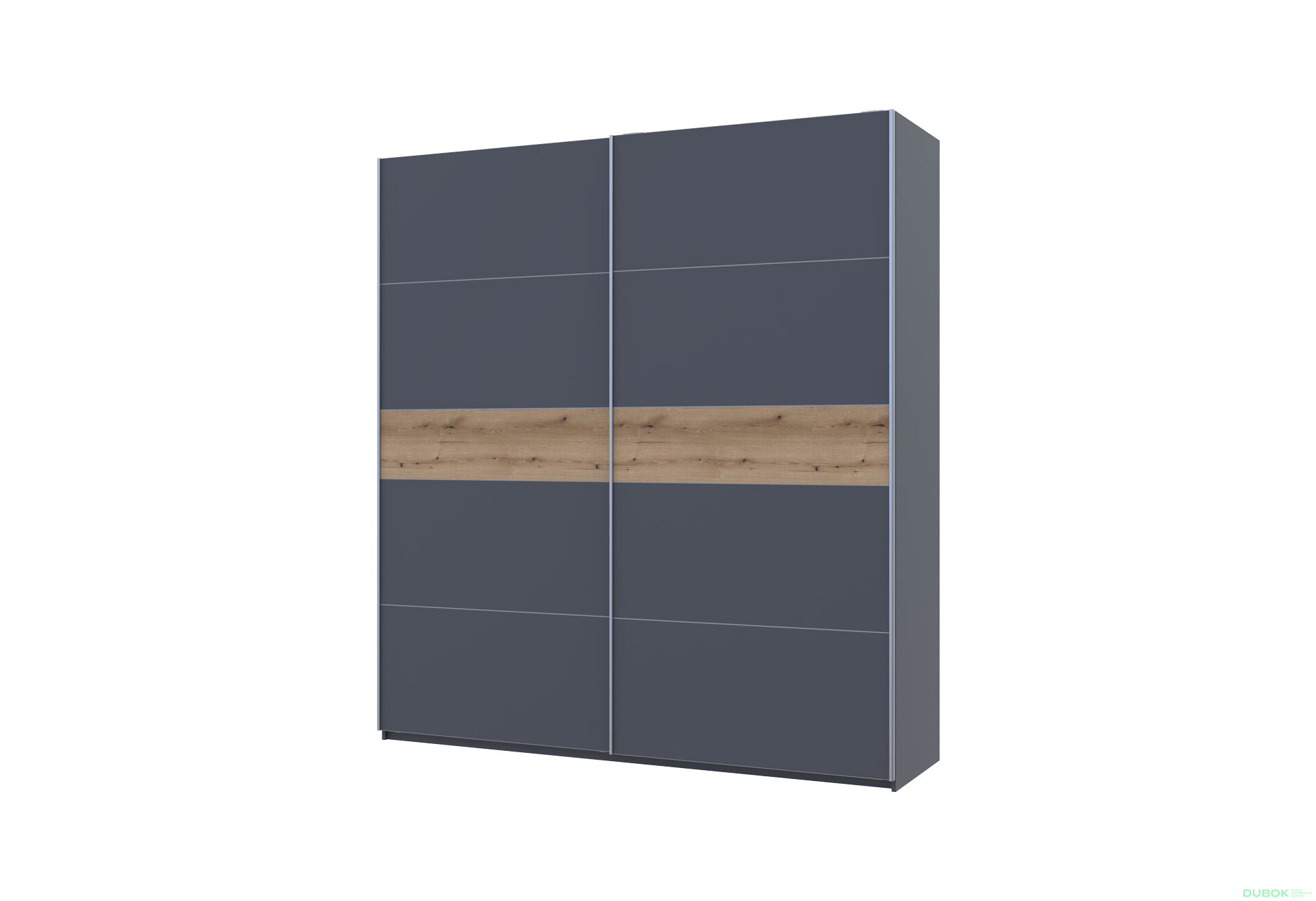 Skriňa s posuvnými dverami G-Caiser 2-dverová, DTD, 220 cm, grafit / vložka dub evoke - Fotografia 1 Fotografia 1 - Skriňa s posuvnými dverami G-Caiser 2-dverová, DTD, 220 cm, grafit / vložka dub evoke