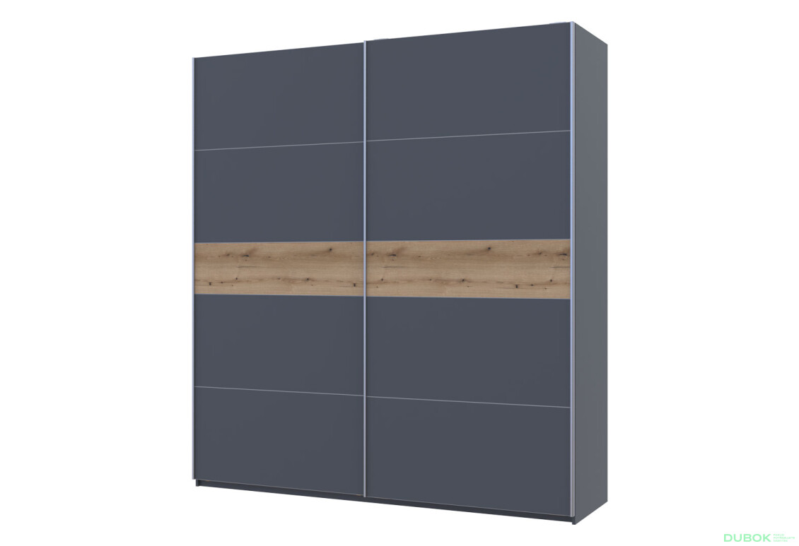 Skriňa s posuvnými dverami G-Caiser 2-dverová, DTD, 220 cm, grafit / vložka dub evoke - Fotografia 1 Fotografia 1 - Skriňa s posuvnými dverami G-Caiser 2-dverová, DTD, 220 cm, grafit / vložka dub evoke