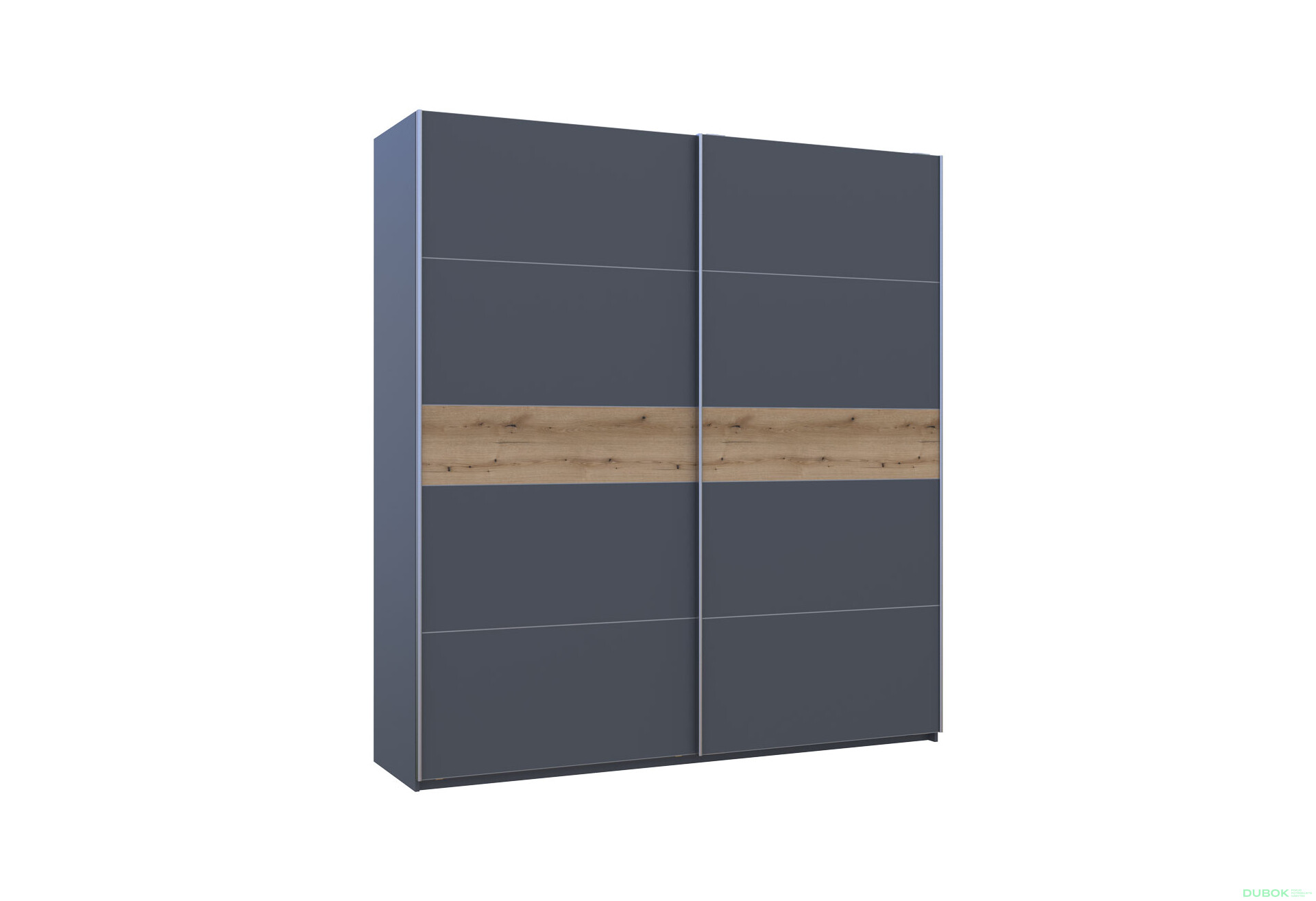 Skriňa s posuvnými dverami G-Caiser 2-dverová, DTD, 220 cm, grafit / vložka dub evoke - Fotografia 5 Fotografia 5 - Skriňa s posuvnými dverami G-Caiser 2-dverová, DTD, 220 cm, grafit / vložka dub evoke