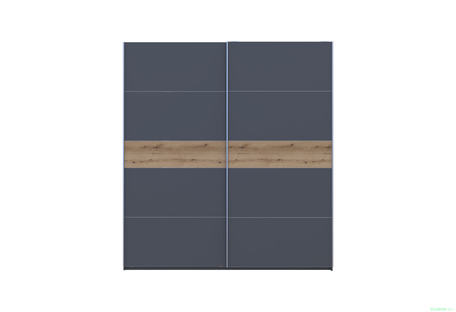 Skriňa s posuvnými dverami G-Caiser 2-dverová, DTD, 220 cm, grafit / vložka dub evoke - Fotografia 3 Fotografia 3 - Skriňa s posuvnými dverami G-Caiser 2-dverová, DTD, 220 cm, grafit / vložka dub evoke