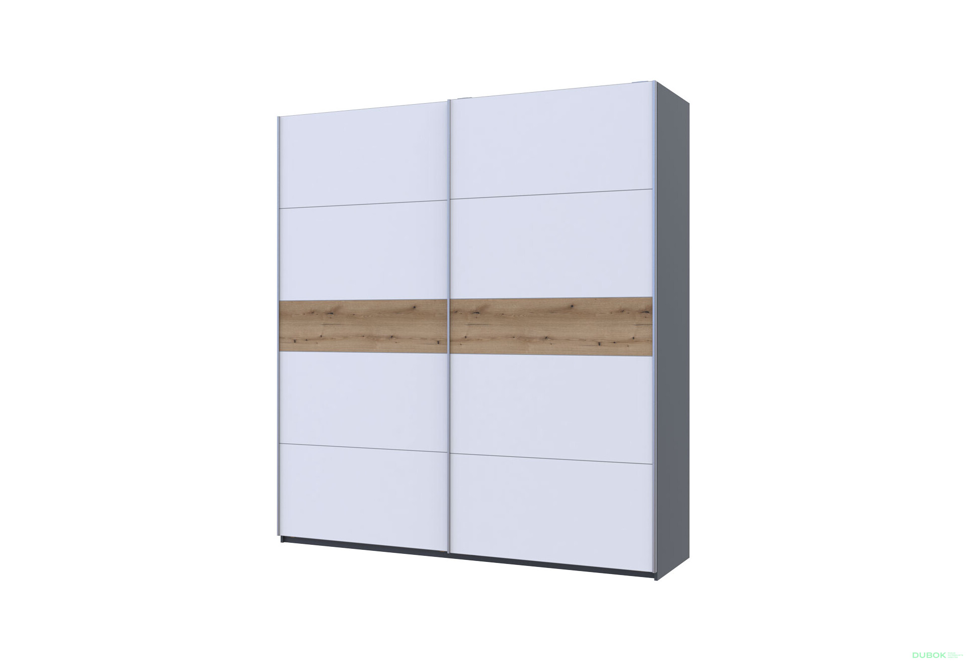 Skriňa s posuvnými dverami G-Caiser, 2-dverová, 220 cm, grafit / biela, vložka dub evoke - Fotografia 1 Fotografia 1 - Skriňa s posuvnými dverami G-Caiser, 2-dverová, 220 cm, grafit / biela, vložka dub evoke