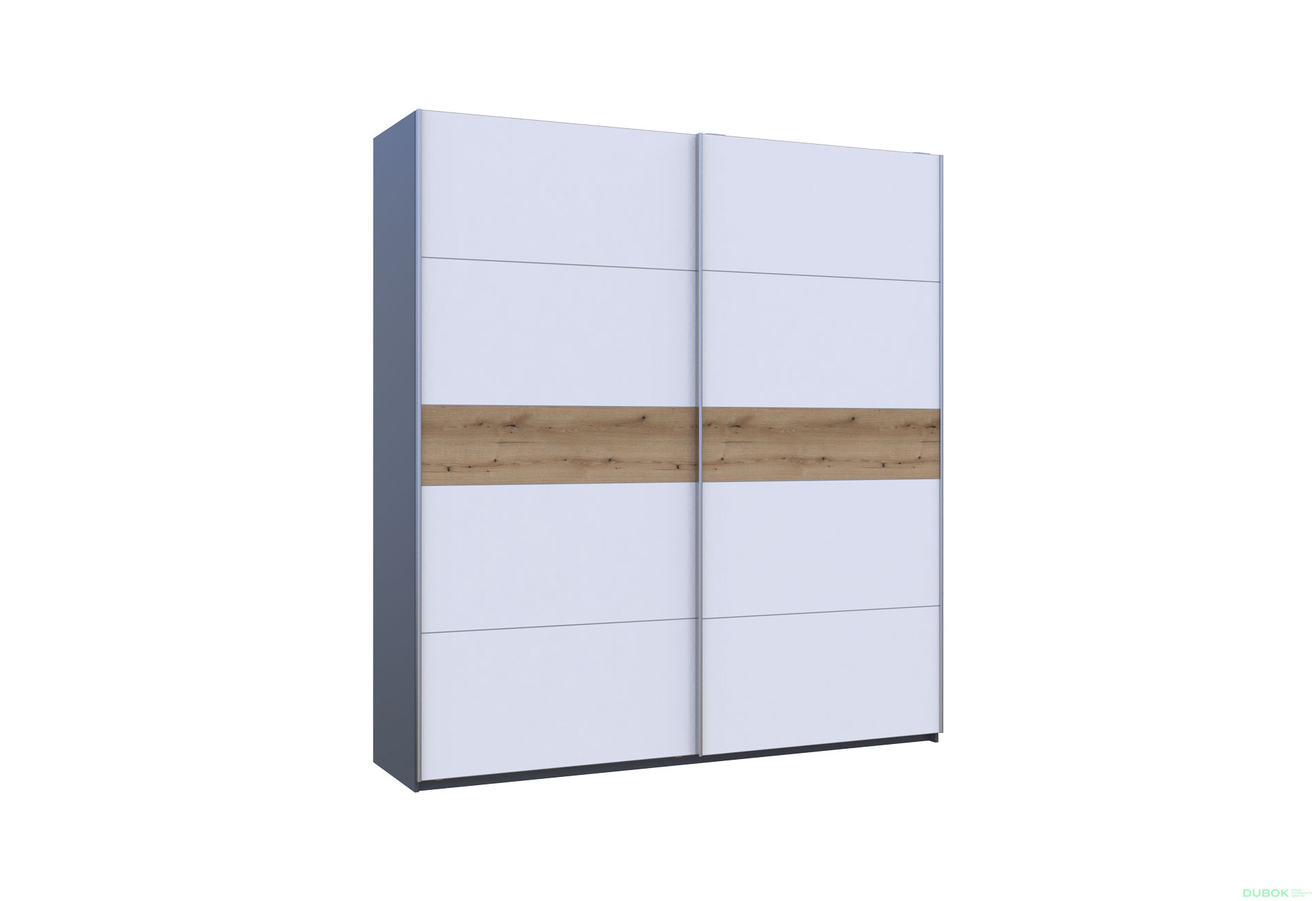 Skriňa s posuvnými dverami G-Caiser, 2-dverová, 220 cm, grafit / biela, vložka dub evoke - Fotografia 5 Fotografia 5 - Skriňa s posuvnými dverami G-Caiser, 2-dverová, 220 cm, grafit / biela, vložka dub evoke
