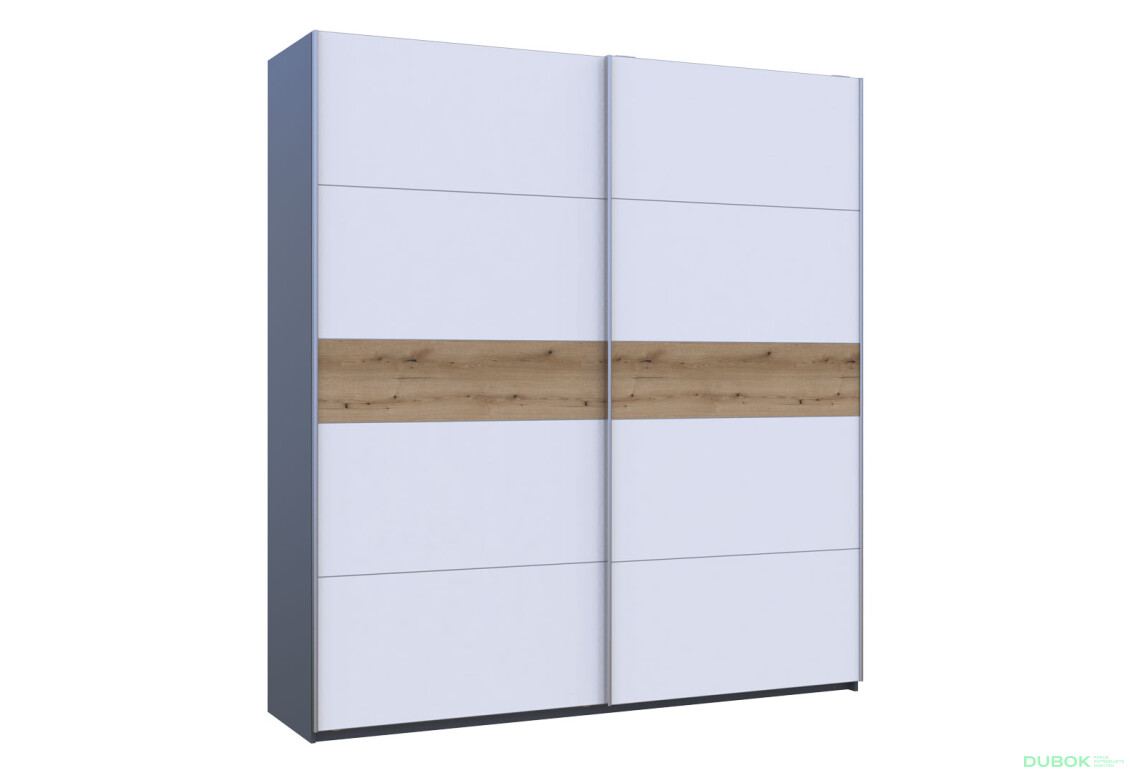 Skriňa s posuvnými dverami G-Caiser, 2-dverová, 220 cm, grafit / biela, vložka dub evoke - Fotografia 5 Fotografia 5 - Skriňa s posuvnými dverami G-Caiser, 2-dverová, 220 cm, grafit / biela, vložka dub evoke