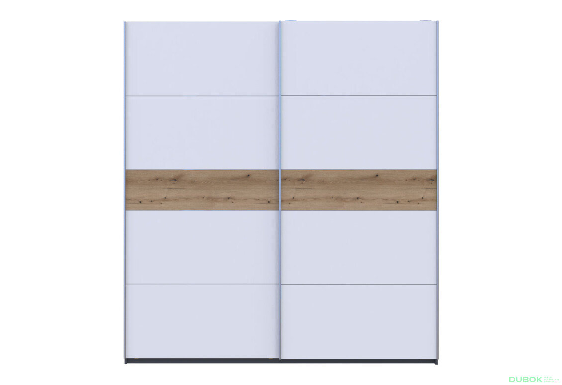 Skriňa s posuvnými dverami G-Caiser, 2-dverová, 220 cm, grafit / biela, vložka dub evoke - Fotografia 3 Fotografia 3 - Skriňa s posuvnými dverami G-Caiser, 2-dverová, 220 cm, grafit / biela, vložka dub evoke