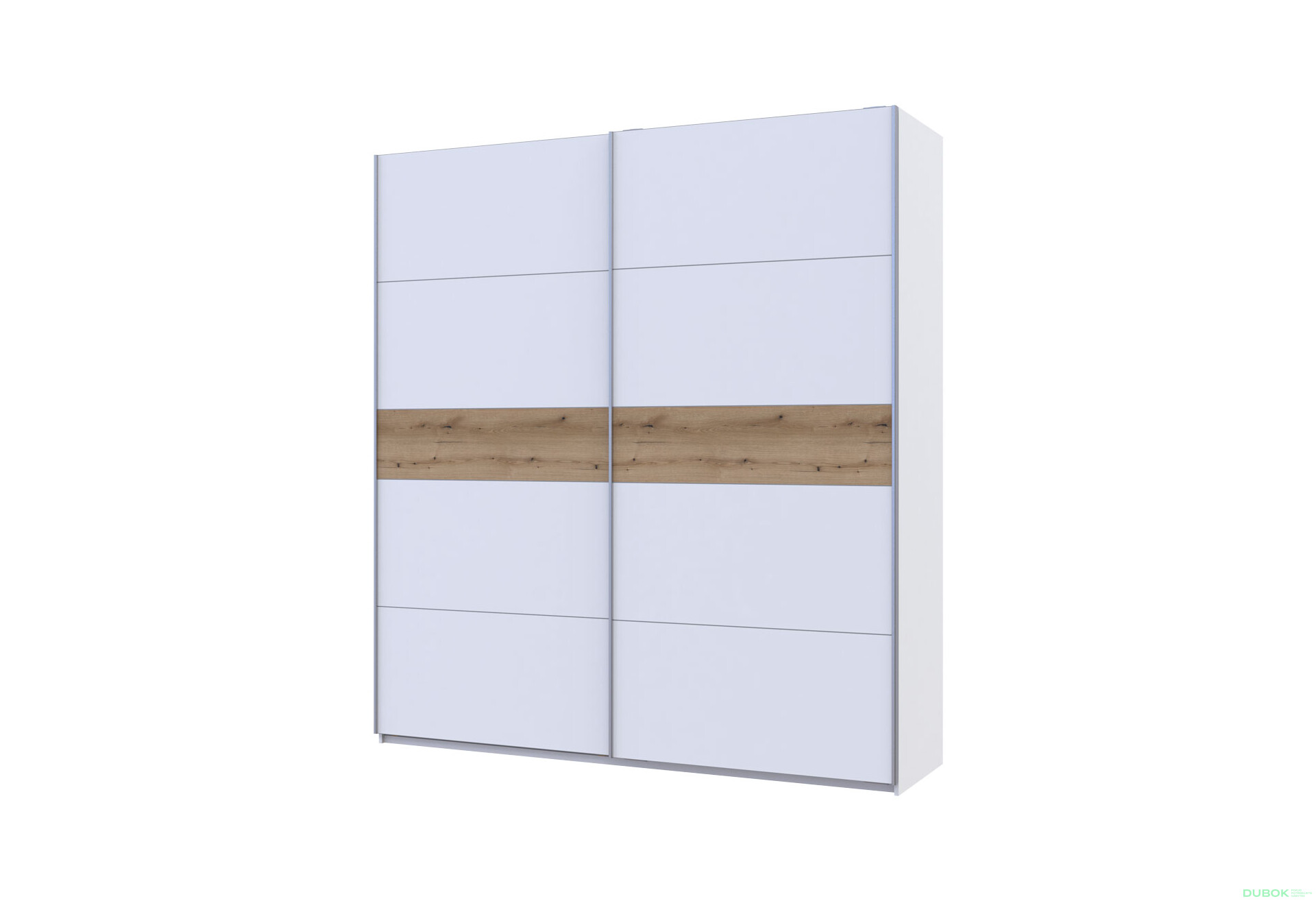 Skriňa s posuvnými dverami G-Caiser, 2-dverová, DTD, 220 cm, biela / vložka dub evoke - Fotografia 1 Fotografia 1 - Skriňa s posuvnými dverami G-Caiser, 2-dverová, DTD, 220 cm, biela / vložka dub evoke