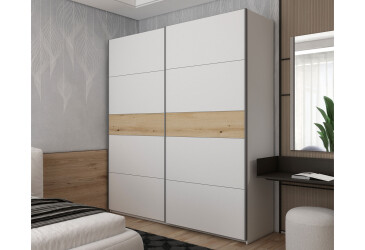Skriňa s posuvnými dverami Biela/Biela vložka Dub Evok 2 DTD /5 dielov 220x60x240 Fotografia Skriňa s posuvnými dverami Biela/Biela vložka Dub Evok 2 DTD /5 dielov 220x60x240