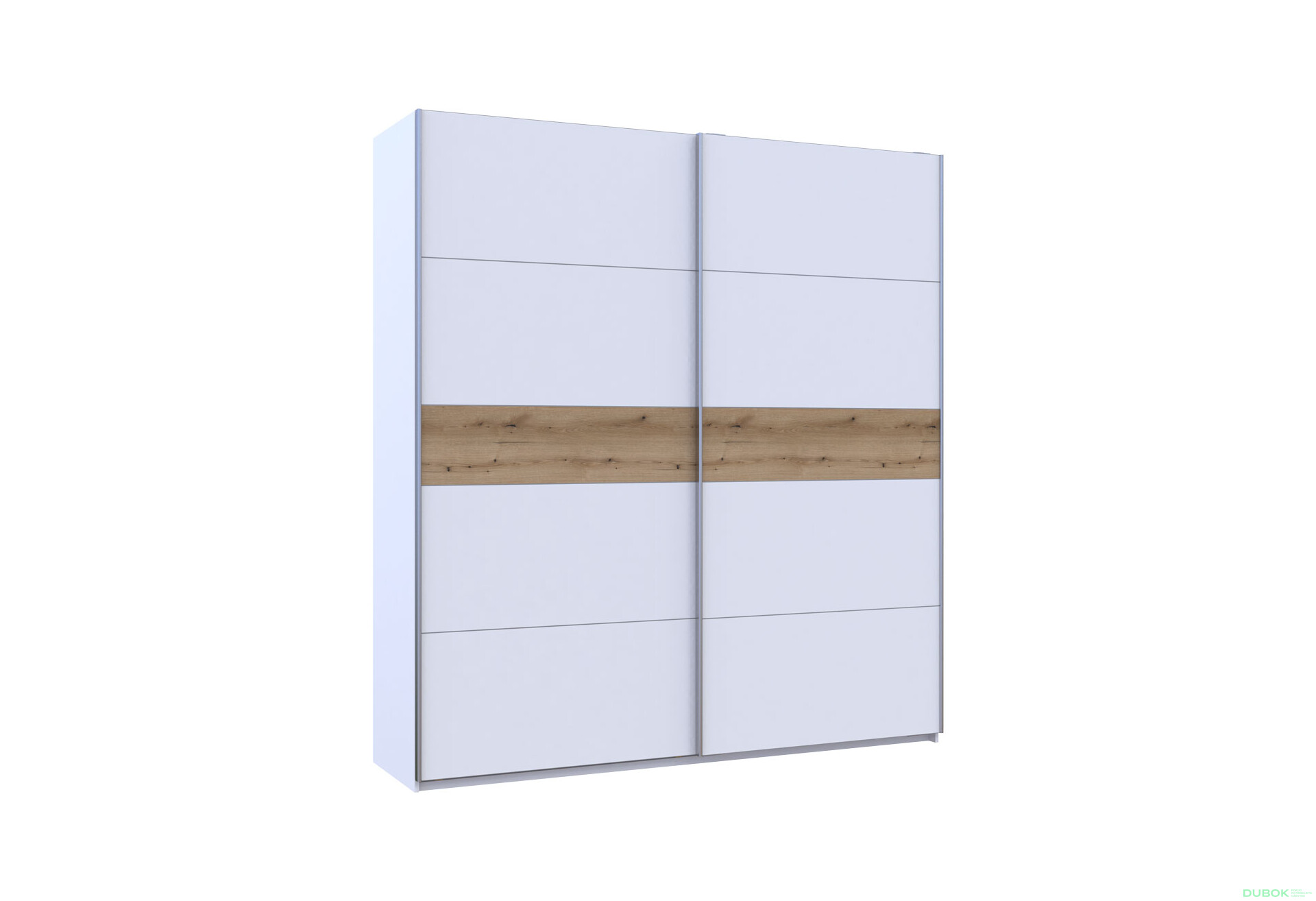 Skriňa s posuvnými dverami G-Caiser, 2-dverová, DTD, 220 cm, biela / vložka dub evoke - Fotografia 6 Fotografia 6 - Skriňa s posuvnými dverami G-Caiser, 2-dverová, DTD, 220 cm, biela / vložka dub evoke