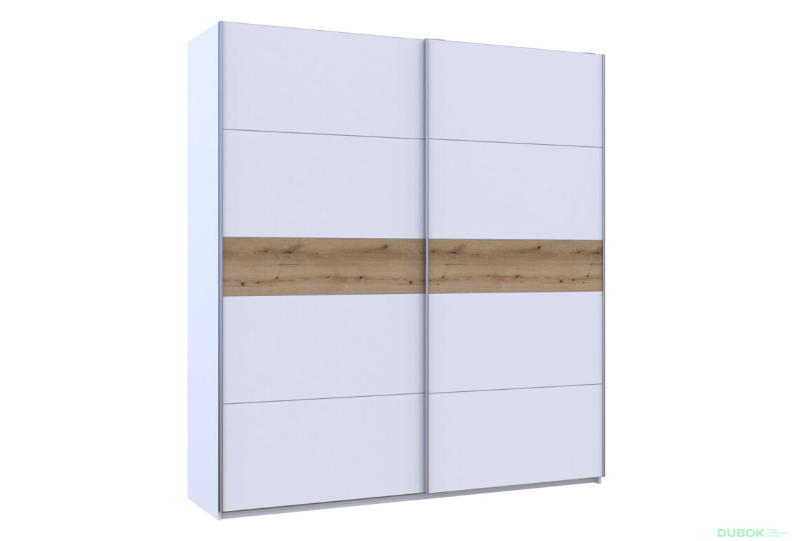 Skriňa s posuvnými dverami G-Caiser, 2-dverová, DTD, 220 cm, biela / vložka dub evoke - Fotografia 6 Fotografia 6 - Skriňa s posuvnými dverami G-Caiser, 2-dverová, DTD, 220 cm, biela / vložka dub evoke