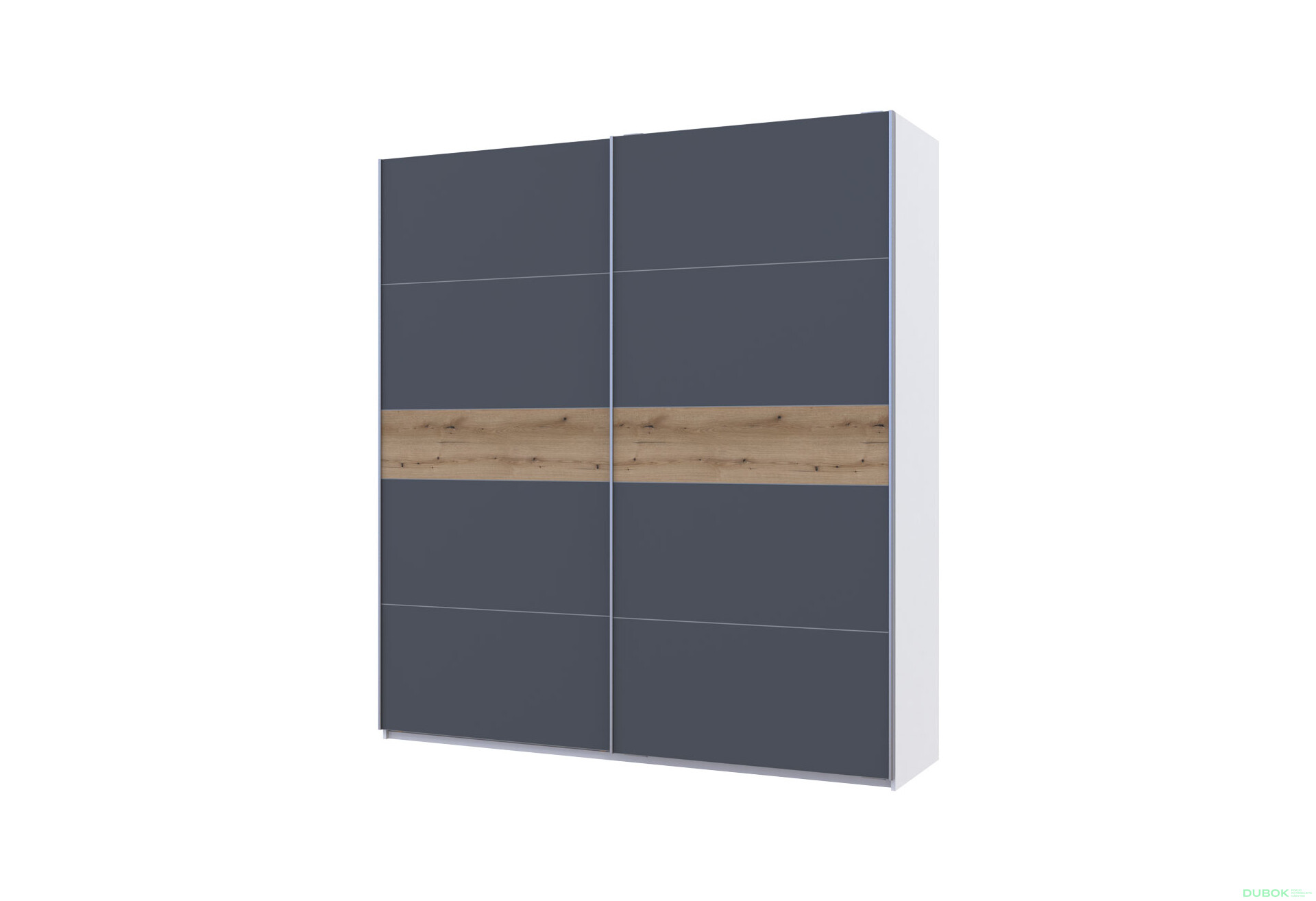 Skriňa s posuvnými dverami G-Caiser, 2-dverová, DTD, 220 cm, biela / grafit, vložka dub evoke - Fotografia 1 Fotografia 1 - Skriňa s posuvnými dverami G-Caiser, 2-dverová, DTD, 220 cm, biela / grafit, vložka dub evoke