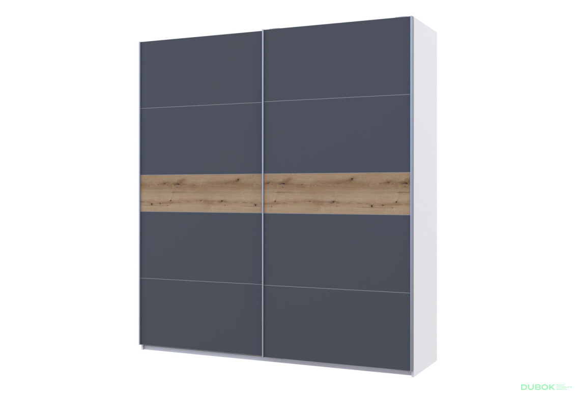Skriňa s posuvnými dverami G-Caiser, 2-dverová, DTD, 220 cm, biela / grafit, vložka dub evoke - Fotografia 1 Fotografia 1 - Skriňa s posuvnými dverami G-Caiser, 2-dverová, DTD, 220 cm, biela / grafit, vložka dub evoke