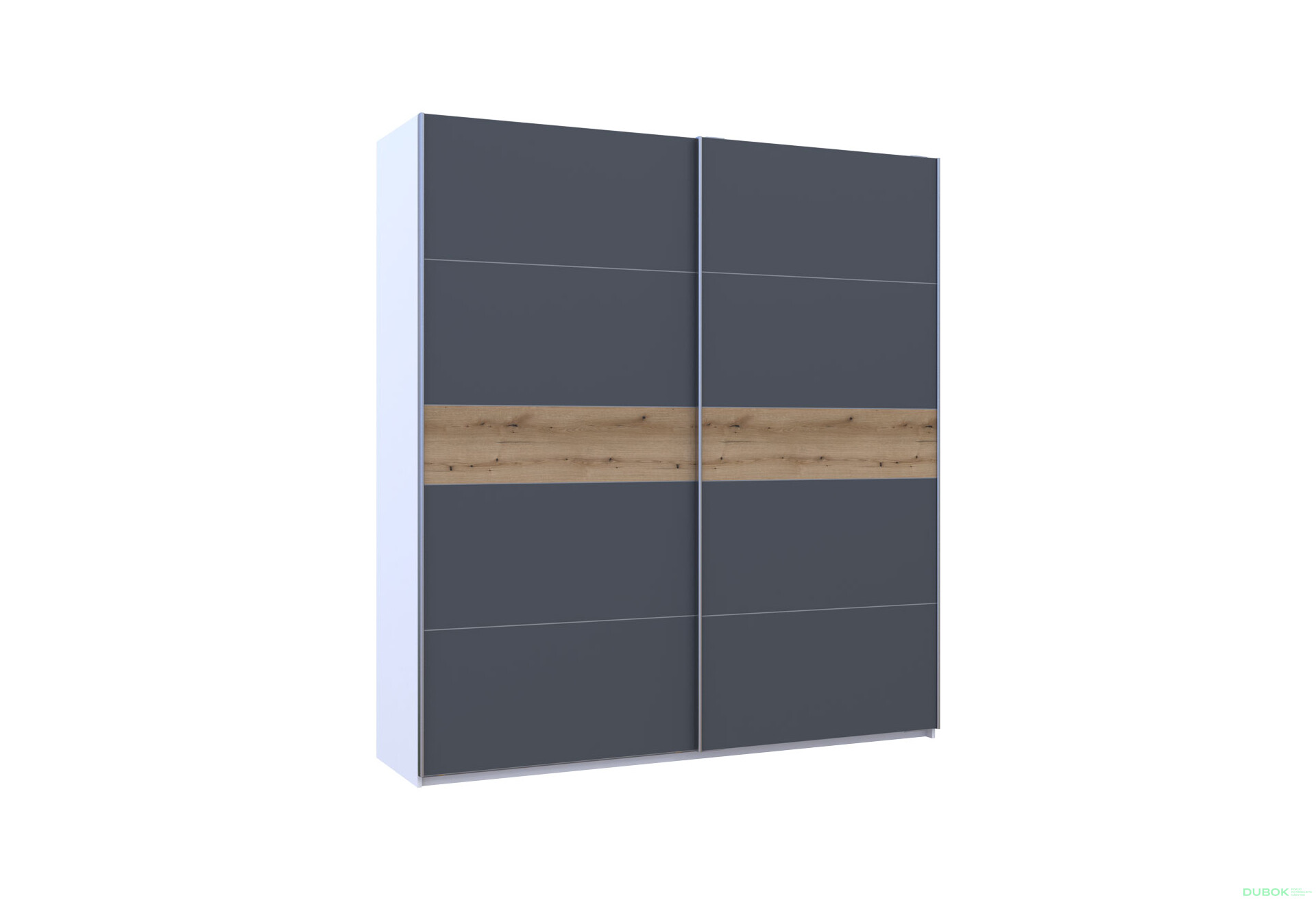 Skriňa s posuvnými dverami G-Caiser, 2-dverová, DTD, 220 cm, biela / grafit, vložka dub evoke - Fotografia 5 Fotografia 5 - Skriňa s posuvnými dverami G-Caiser, 2-dverová, DTD, 220 cm, biela / grafit, vložka dub evoke