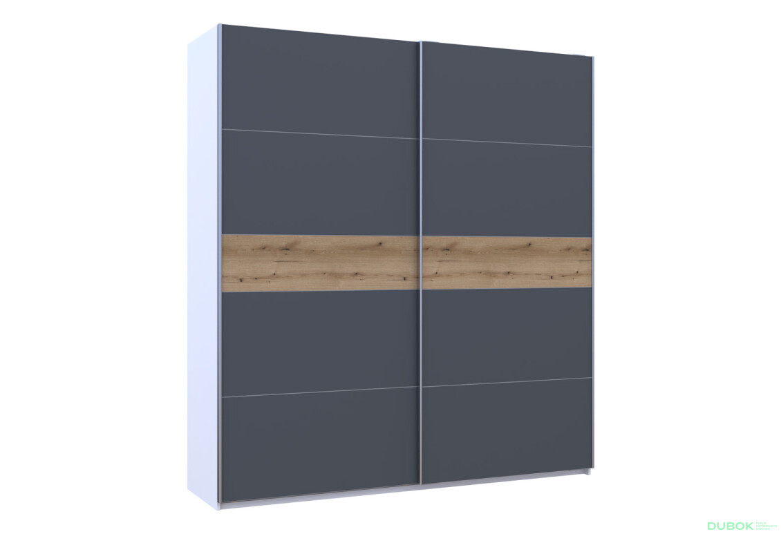 Skriňa s posuvnými dverami G-Caiser, 2-dverová, DTD, 220 cm, biela / grafit, vložka dub evoke - Fotografia 5 Fotografia 5 - Skriňa s posuvnými dverami G-Caiser, 2-dverová, DTD, 220 cm, biela / grafit, vložka dub evoke