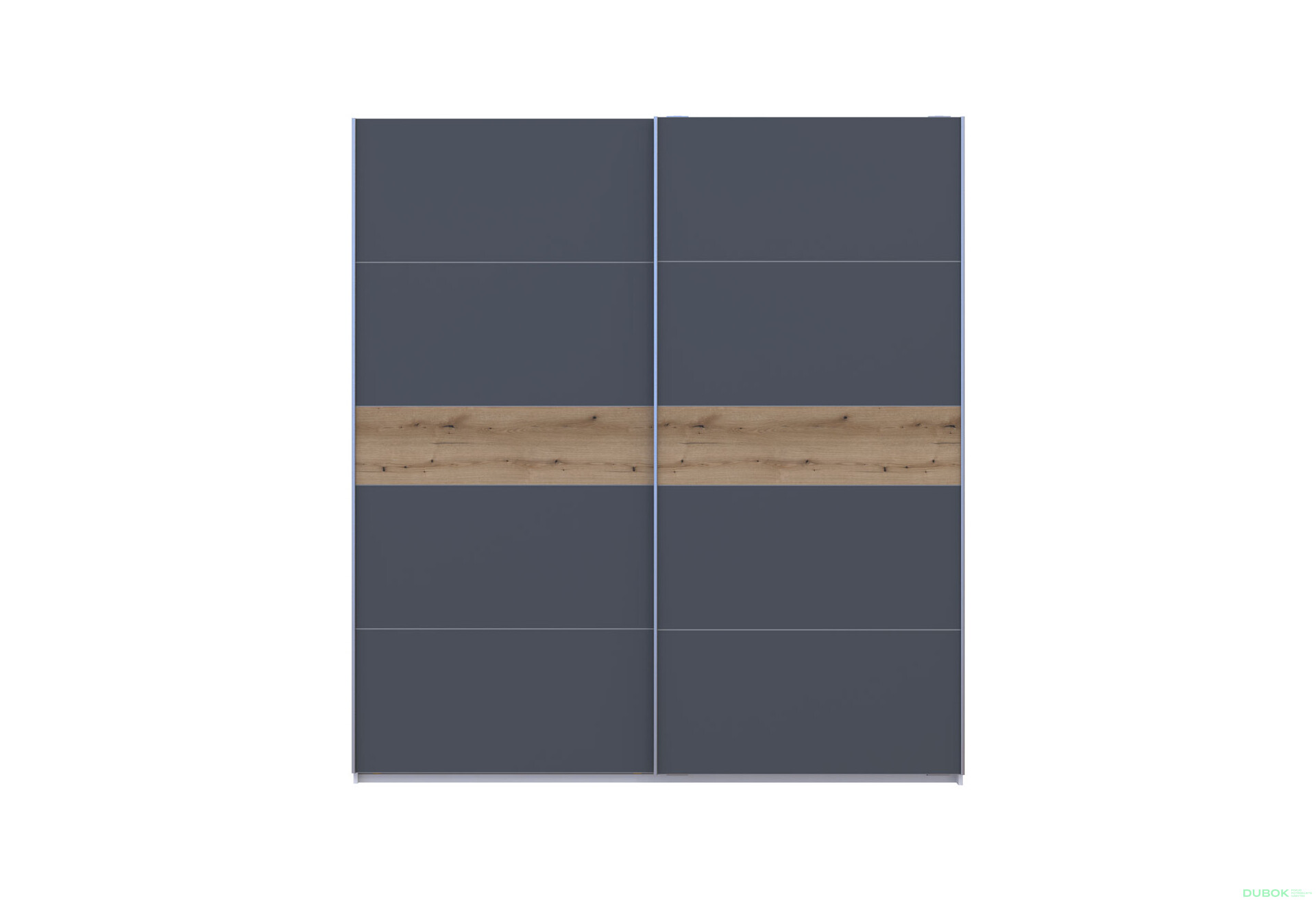 Skriňa s posuvnými dverami G-Caiser, 2-dverová, DTD, 220 cm, biela / grafit, vložka dub evoke - Fotografia 3 Fotografia 3 - Skriňa s posuvnými dverami G-Caiser, 2-dverová, DTD, 220 cm, biela / grafit, vložka dub evoke