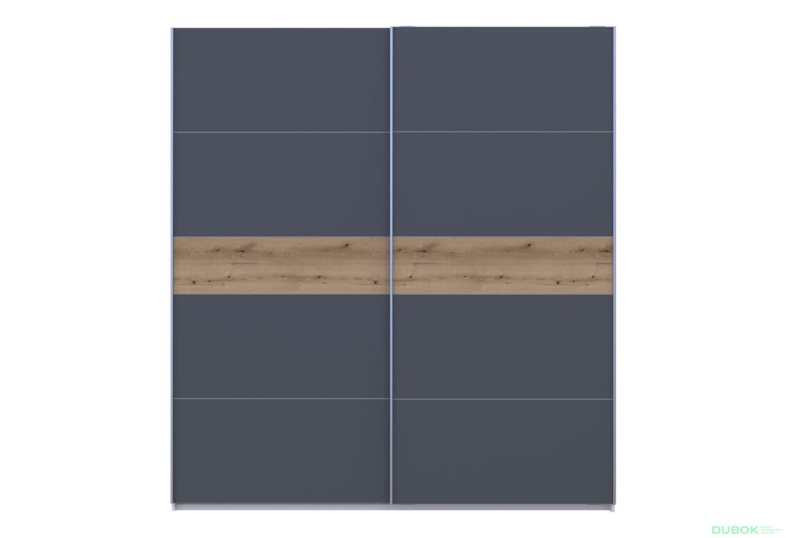 Skriňa s posuvnými dverami G-Caiser, 2-dverová, DTD, 220 cm, biela / grafit, vložka dub evoke - Fotografia 3 Fotografia 3 - Skriňa s posuvnými dverami G-Caiser, 2-dverová, DTD, 220 cm, biela / grafit, vložka dub evoke