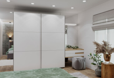 Skriňa s posuvnými dverami Doros Biela / Biela 2 DTD 220x60x240 Fotografia Skriňa s posuvnými dverami Doros Biela / Biela 2 DTD 220x60x240