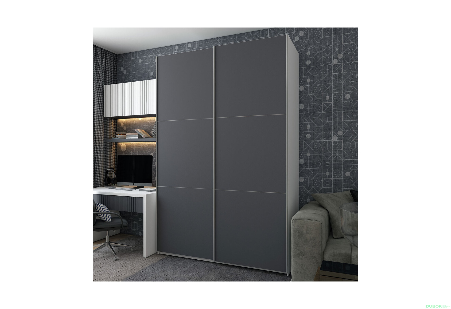 Fotografia 5 - Skriňa s posuvnými dverami G-Caiser Biela Grafit 2 DTD / 3 časti 160x60x240