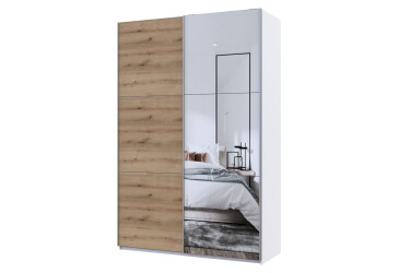 Skriňa s posuvnými dverami Biele Dub Evok 1 DTD / 1 zrkadlo 160x60x240 cm