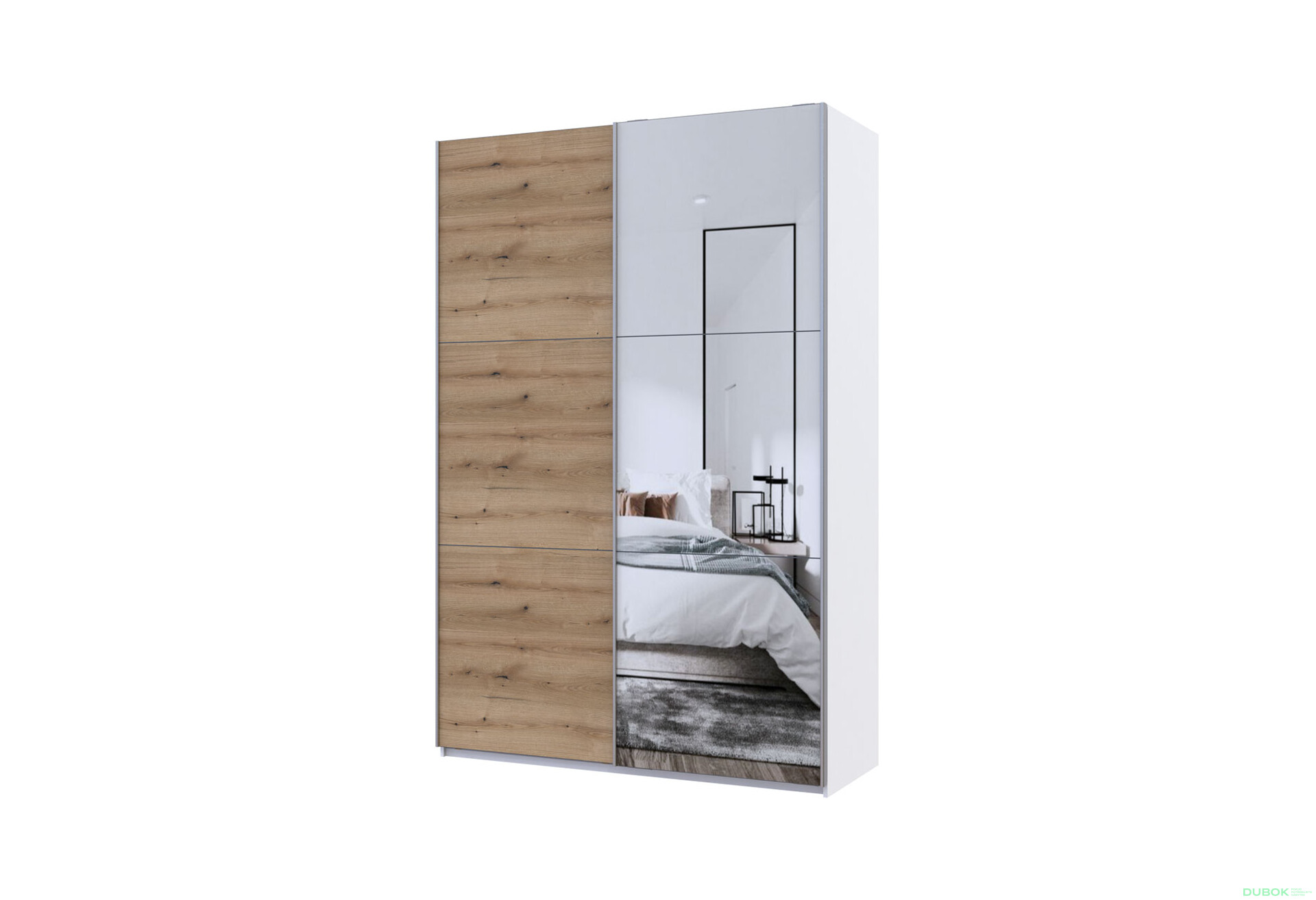 Skriňa G-Caiser Doros s 2 dverami: DTD + zrkadlo, 160 cm, biela / dub evok - Fotografia 1 Fotografia 1 - Skriňa G-Caiser Doros s 2 dverami: DTD + zrkadlo, 160 cm, biela / dub evok