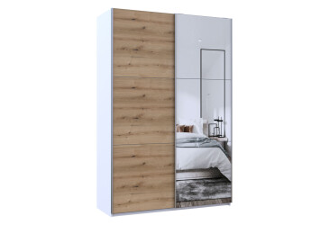 Fotografia Skriňa s posuvnými dverami Biele Dub Evok 1 DTD / 1 zrkadlo 160x60x240 cm