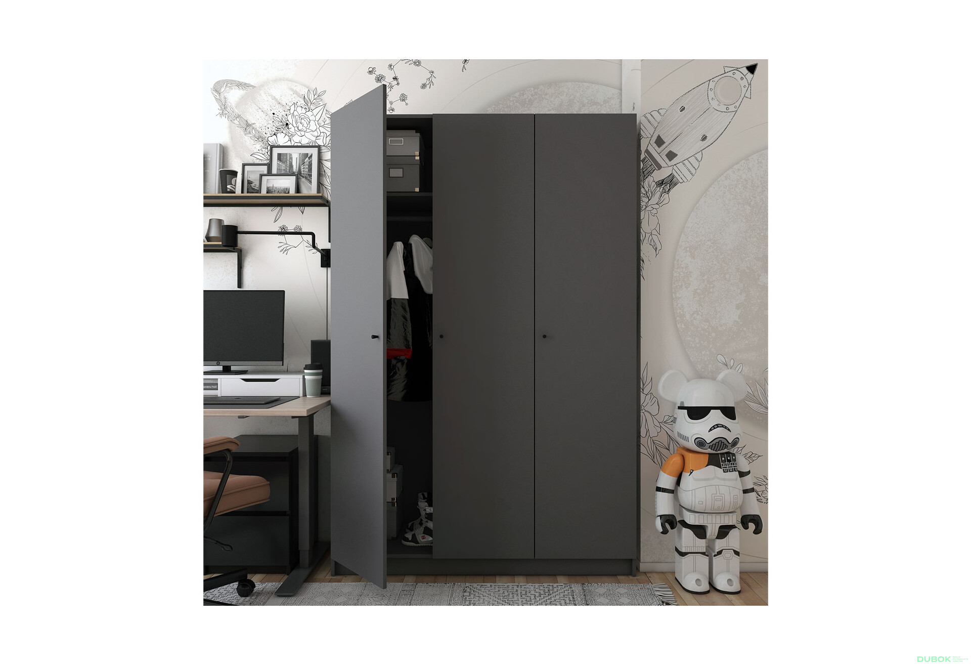 Fotografia 6 - Skriňa Promo s 3 dverami 135 cm, grafitová