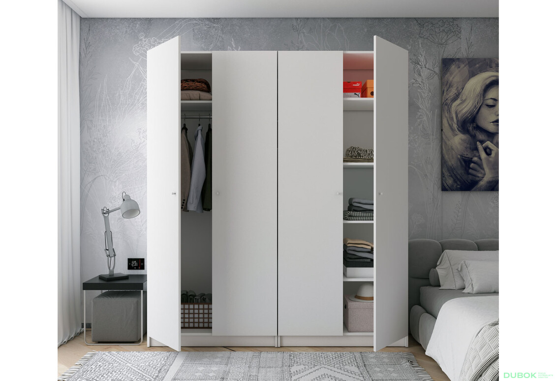 Fotografia 9 - Skriňa Doros Promo 2+2 DTD, 4-dverová, 180 cm, Biela