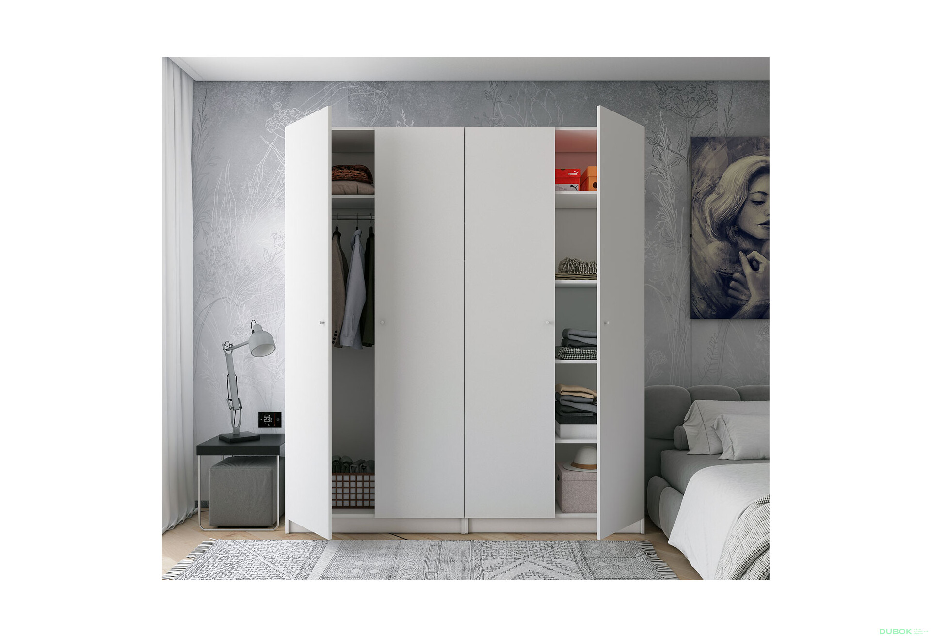 Fotografia 18 - Skriňa Doros Promo 2+2 DTD, 4-dverová, 180 cm, Biela