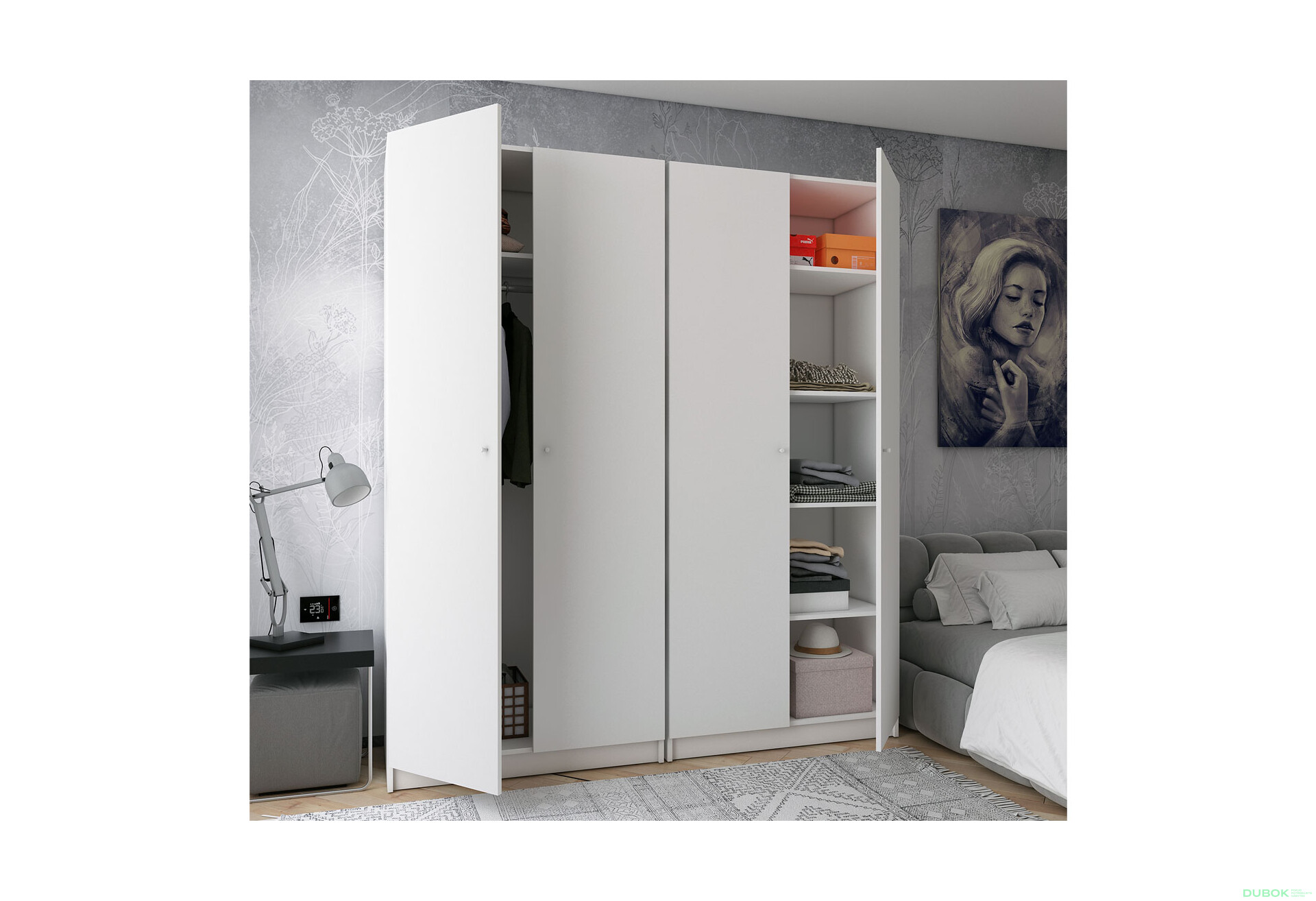 Fotografia 17 - Skriňa Doros Promo 2+2 DTD, 4-dverová, 180 cm, Biela