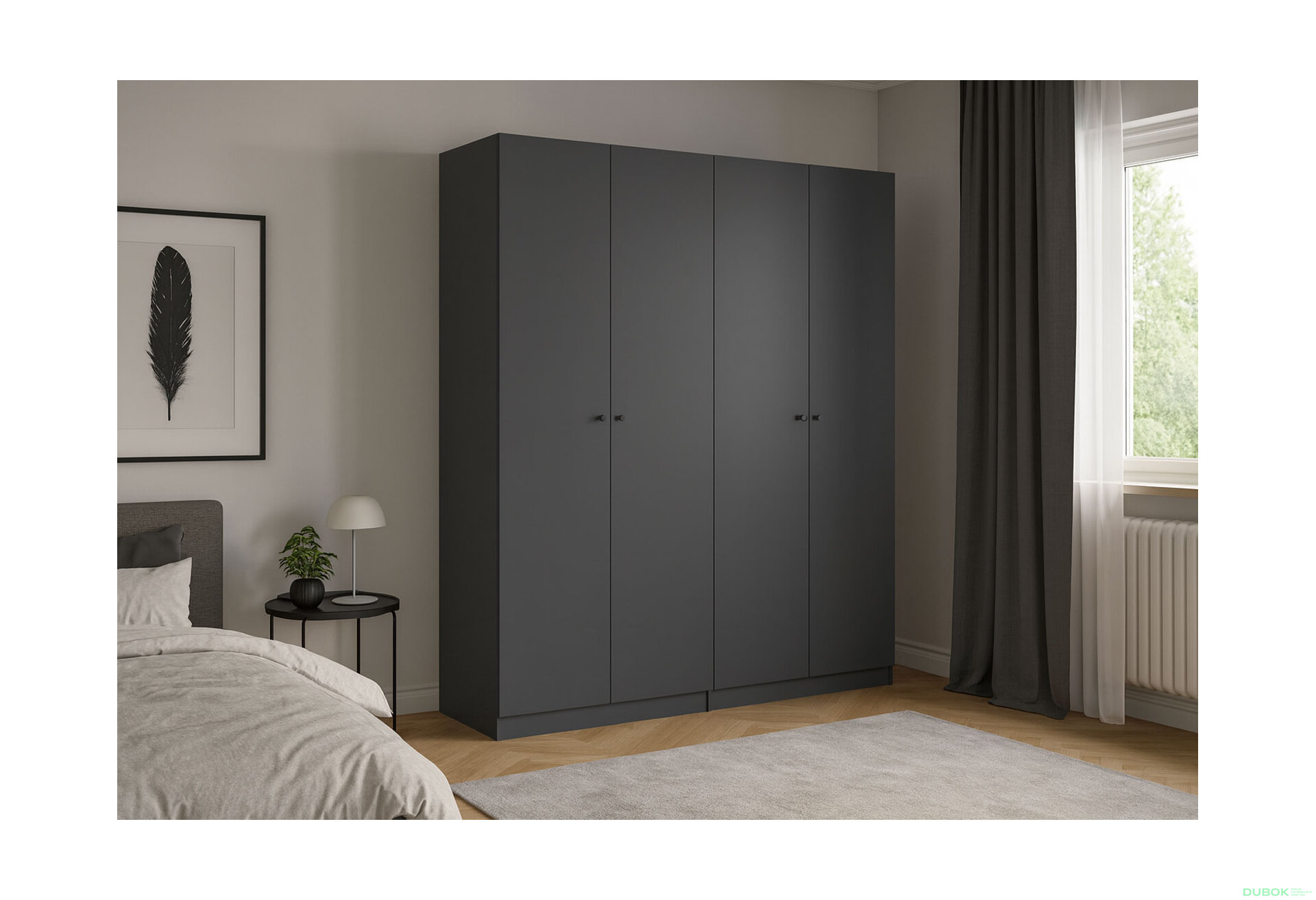 Fotografia 15 - Skriňa Doros Promo 2+2 DTD, 4-dverová, 180 cm, grafit