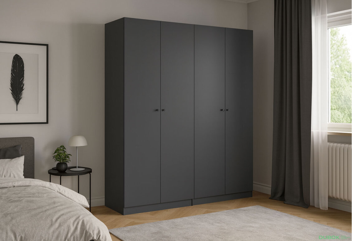 Fotografia 15 - Skriňa Doros Promo 2+2 DTD, 4-dverová, 180 cm, grafit