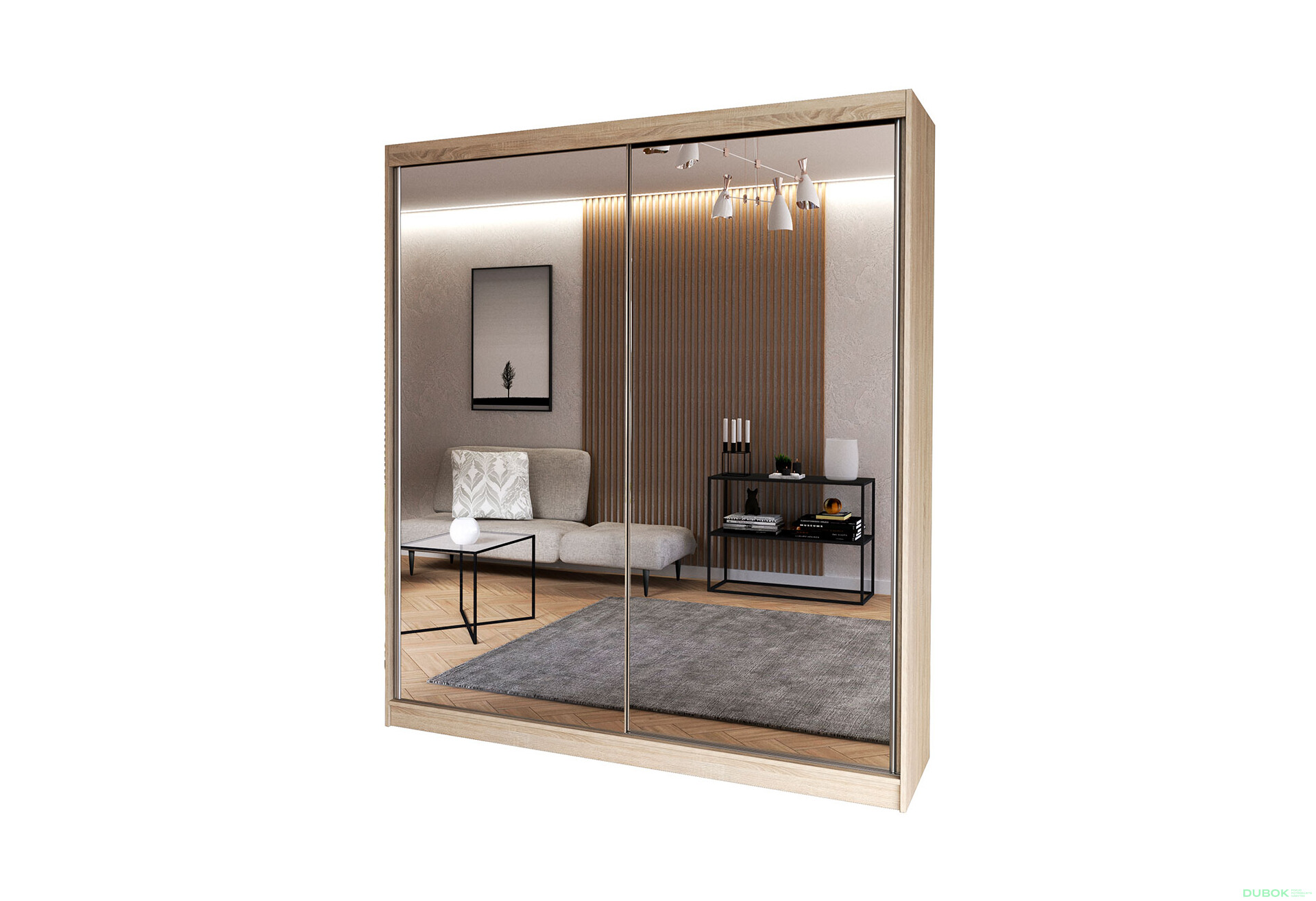 Fotografia 1 - Skriňa Multi 20, 183 dub sonoma + fasáda biely lesk + zrkadlo