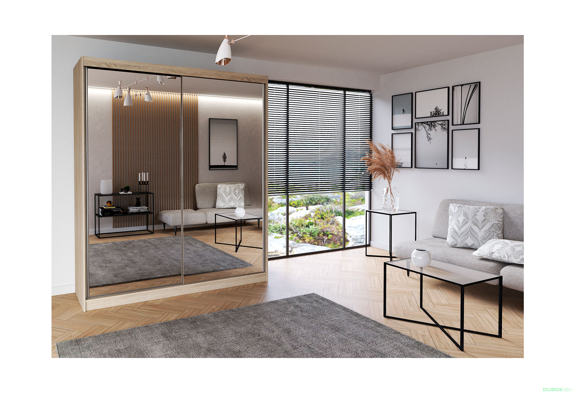 Fotografia 2 - Skriňa Multi 20, 183 dub sonoma + fasáda biely lesk + zrkadlo