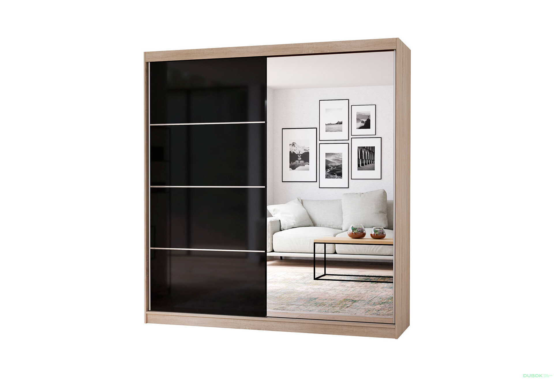 Fotografia 1 - Skriňa Multi 31, 203 dub sonoma + fasáda čierny lesk + zrkadlo