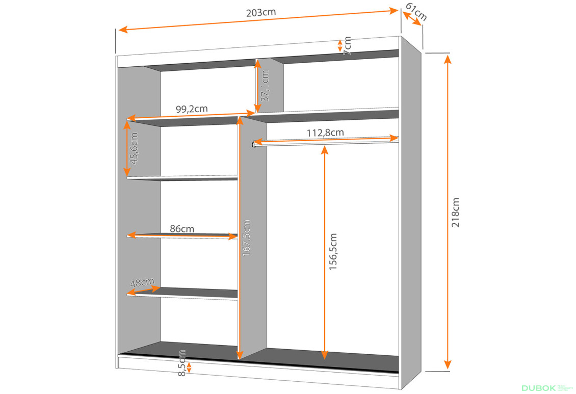 Fotografia 2 - Skriňa Multi 31, 203 dub sonoma + fasáda čierny lesk + zrkadlo